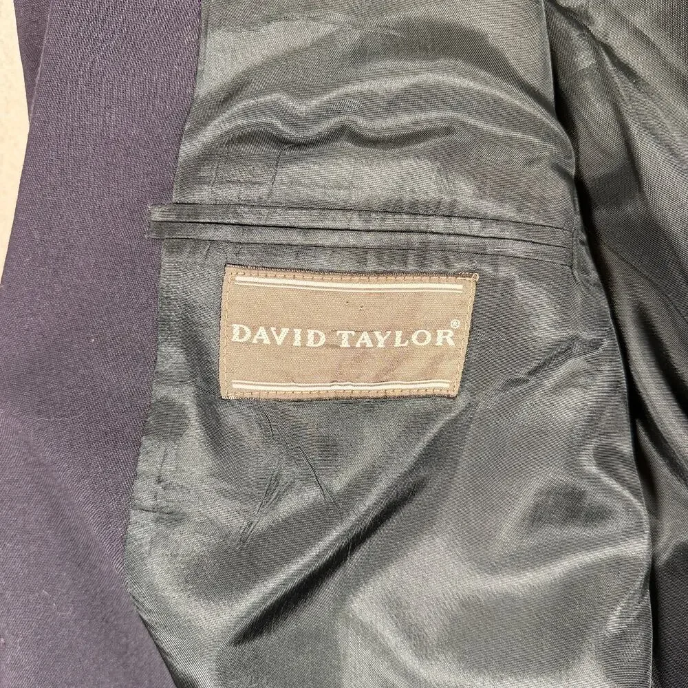 VTG David Taylor 46S Navy Blue Hopsack Gold Button Blazer Preppy Ivy Old Money
